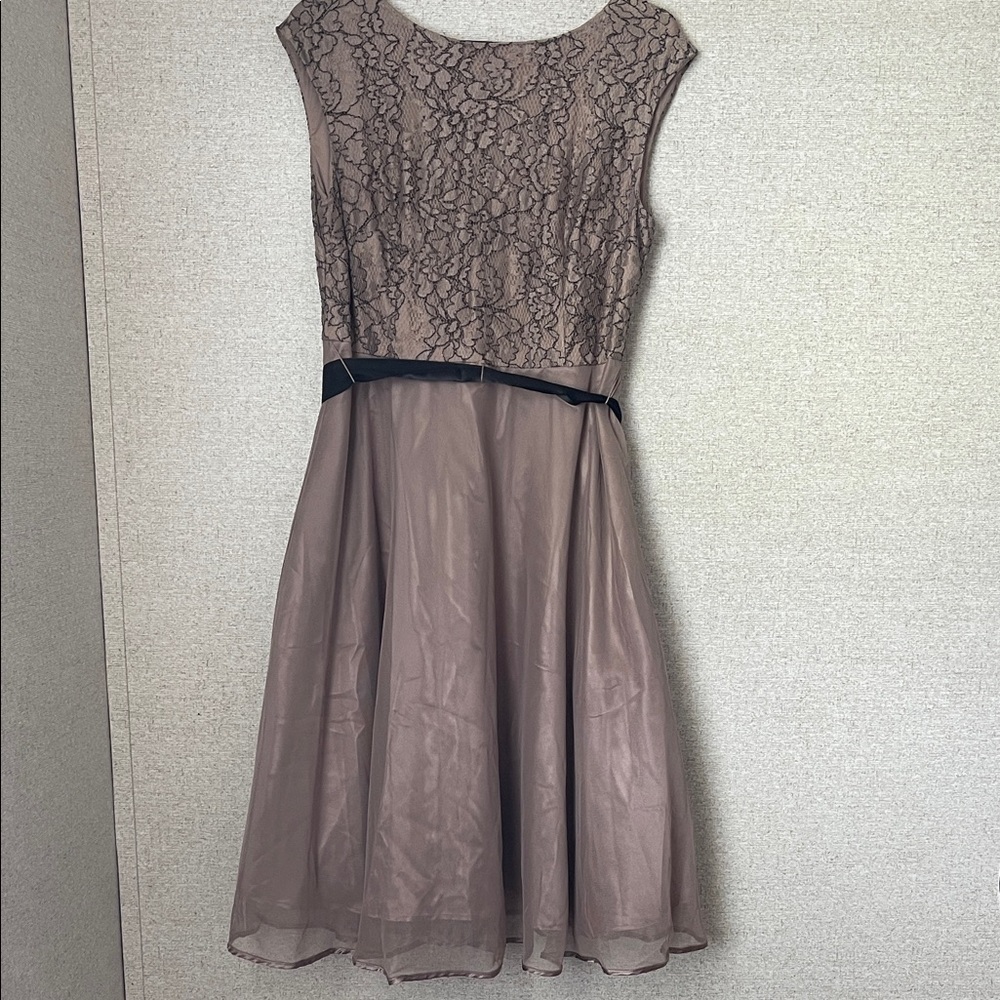Elegant Lace Overlay Dress in Brown